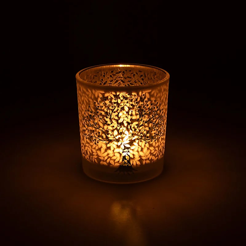 Windlicht Lebensbaum aus Glas – warmes Kerzenlicht mit der Symbolik des Lebensbaums