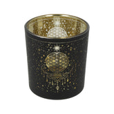 Windlicht Blume des Lebens aus Glas, satiniert mit Metallic-Motiv