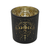 Windlicht Mondphasen aus Glas, satiniert mit Metallic-Motiv