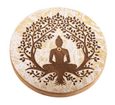 Räucherstäbchenhalter Buddha im Baum – rund, weiß-gold – Seelenecho
