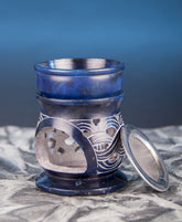 Aromalampe "Keltischer Knoten" mit Sieb Speckstein blau, 10 cm hoch – Seelenecho