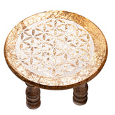 Altartischchen Blume des Lebens Weiß/Gold – Mangoholz Ø 15 cm