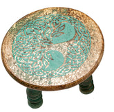 Altartischchen Baum des Lebens Grün/Gold – Mangoholz Ø 15 cm