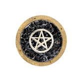 Räucherstäbchenhalter aus Holz mit Pentagramm und schwarzem Turmalin