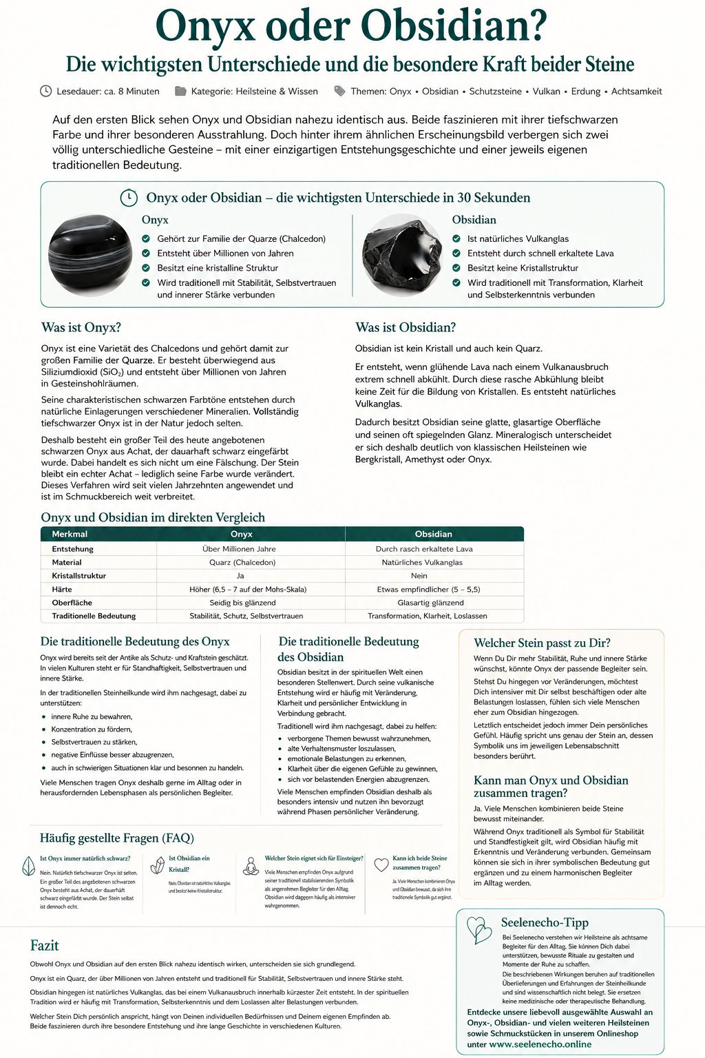 Onyx oder Obsidian? Die wichtigsten Unterschiede und die besondere Kraft beider Steine