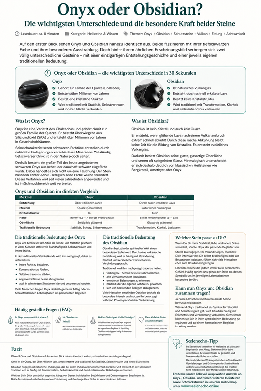 Onyx oder Obsidian? Die wichtigsten Unterschiede und die besondere Kraft beider Steine