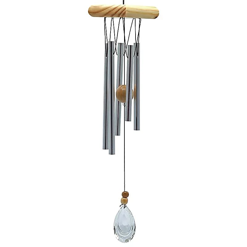 Windspiel mit fünf Stäben aus Holz und Metall – Kristallwindfänger