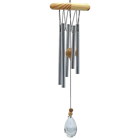 Windspiel mit fünf Stäben aus Holz und Metall – Kristallwindfänger