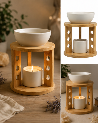 Aromalampe aus Holz & Keramik – Modernes Design für ätherische Öle und Duftmomente | Stilvoller Aroma Diffuser