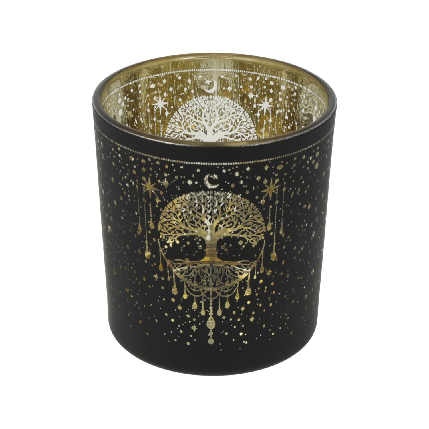Windlicht Baum des Lebens aus Glas, satiniert mit Metallic-Motiv