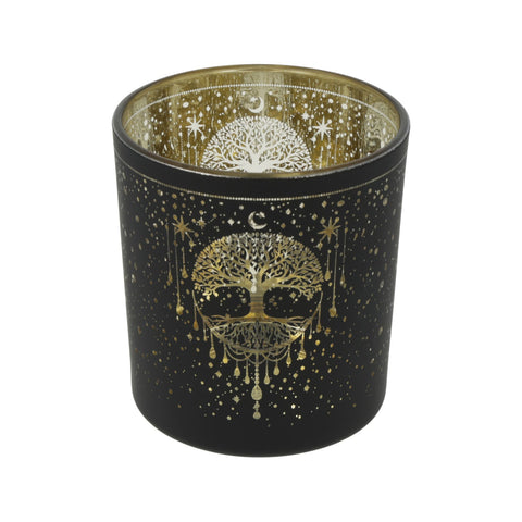 Windlicht Baum des Lebens aus Glas, satiniert mit Metallic-Motiv