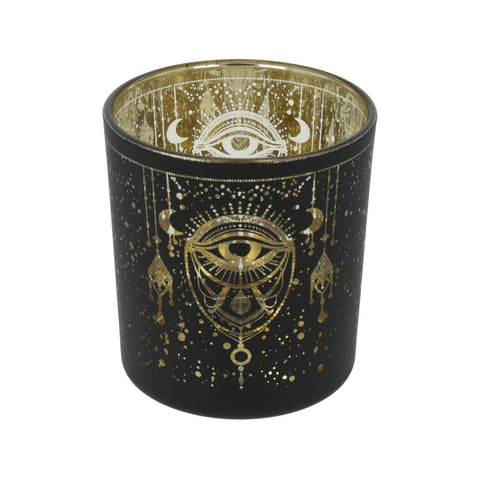 Windlicht Auge der Vorsehung aus Glas, satiniert mit Metallic-Motiv