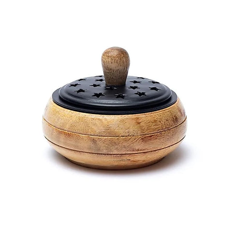 Räuchergefäß aus Mangoholz mit Metalleinsatz – Für Kräuter, Harze, Weißen Salbei & Palo Santo