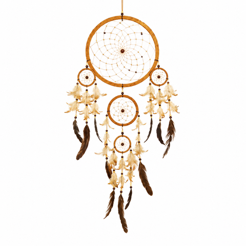 Traumfänger Leder Natur 25 cm – Handgefertigte Harmonie für Zuhause | Traditioneller Dreamcatcher mit Federn