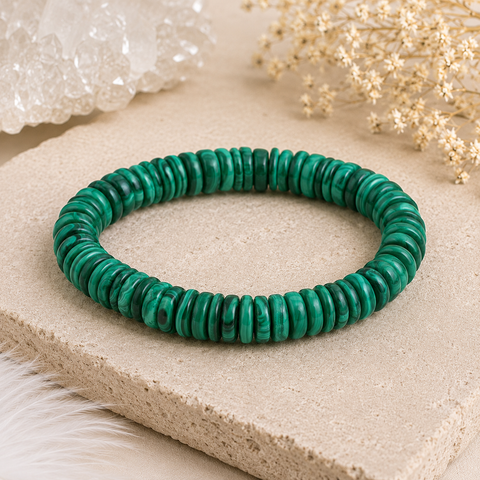 Malachit Armband Linse ca. 10 × 2,5 mm – Kraftvolle Eleganz aus der Natur