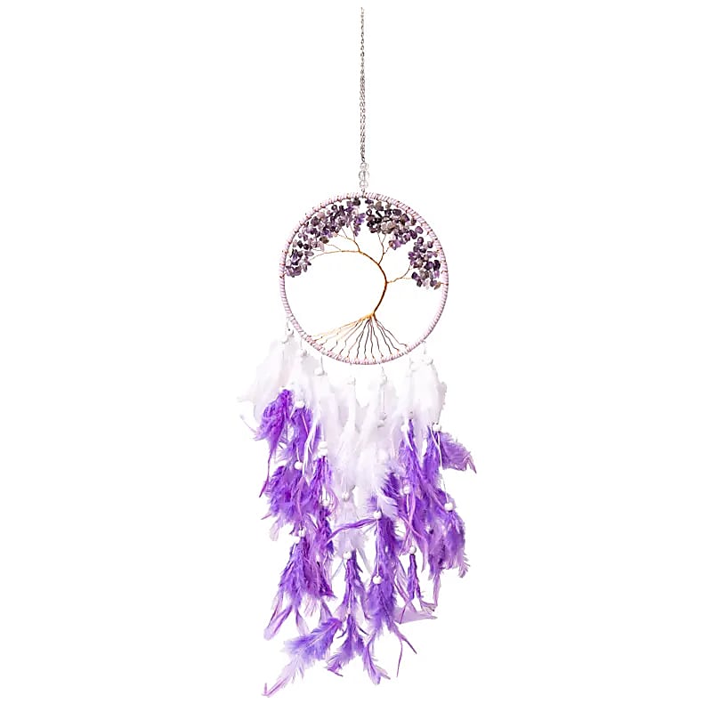 Traumfänger Lebensbaum Amethyst, Federn