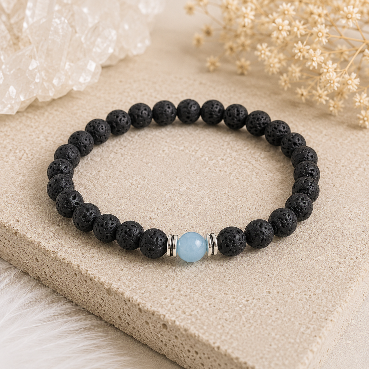 Lava &amp; Aquamarin Armband – Erdende Kraft trifft auf innere Gelassenheit