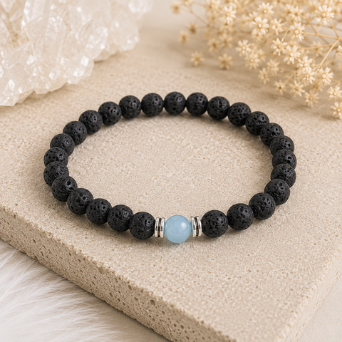 Lava &amp; Aquamarin Armband – Erdende Kraft trifft auf innere Gelassenheit