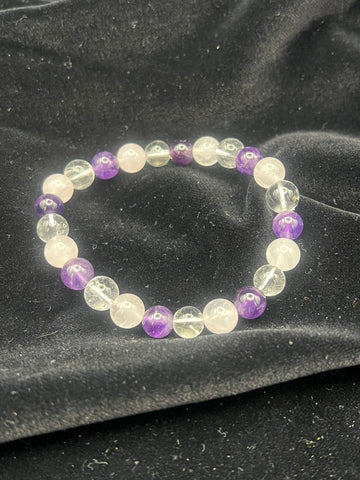 Dreiklang-Armband aus Amethyst, Rosenquarz &amp; Bergkristall – Harmonie, Herzenskraft und Klarheit