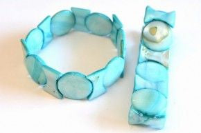 Muschelarmband – Rechteck &amp; Scheibe, Blau, ca. 20 mm