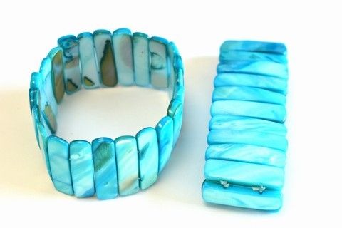 Muschelarmband – Stäbchen, Blau, ca. 30 mm