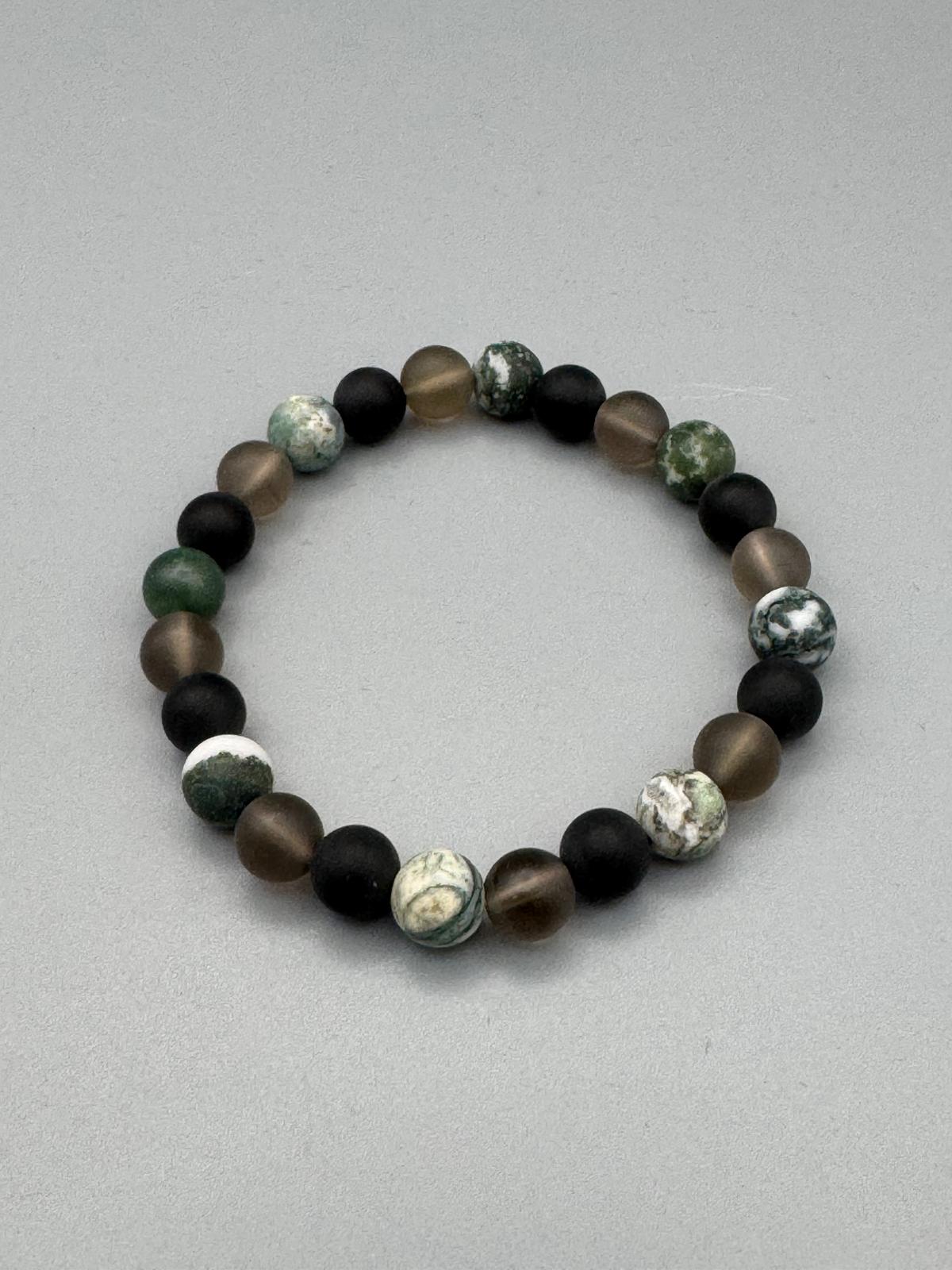 Rauchquarz, Onyx & Baumachat Armband – Erdung, Stabilität und natürliche Harmonie