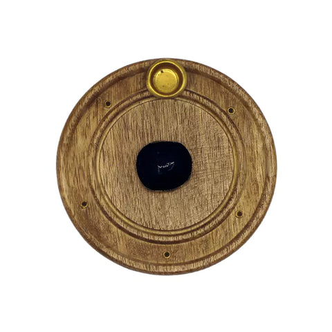 Räucherstäbchenhalter aus Mangoholz mit schwarzem Turmalin
