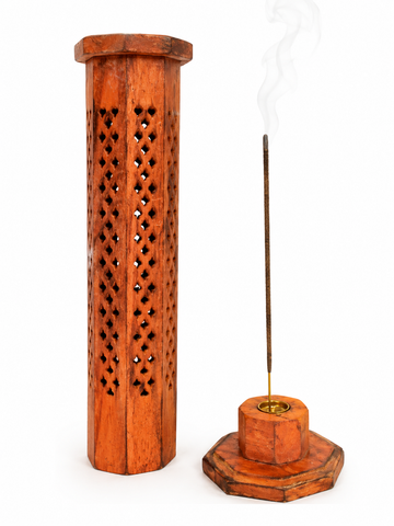 Räucherturm aus Holz – Orange | 30 cm | Für Räucherstäbchen &amp; Räucherkegel