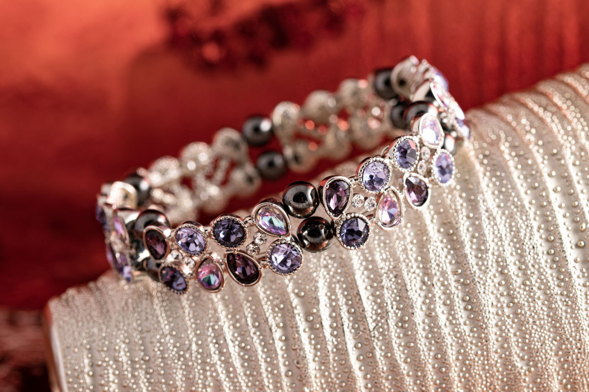 Kristallarmband Lavendelglitzer mit Hämatit – Seelenecho