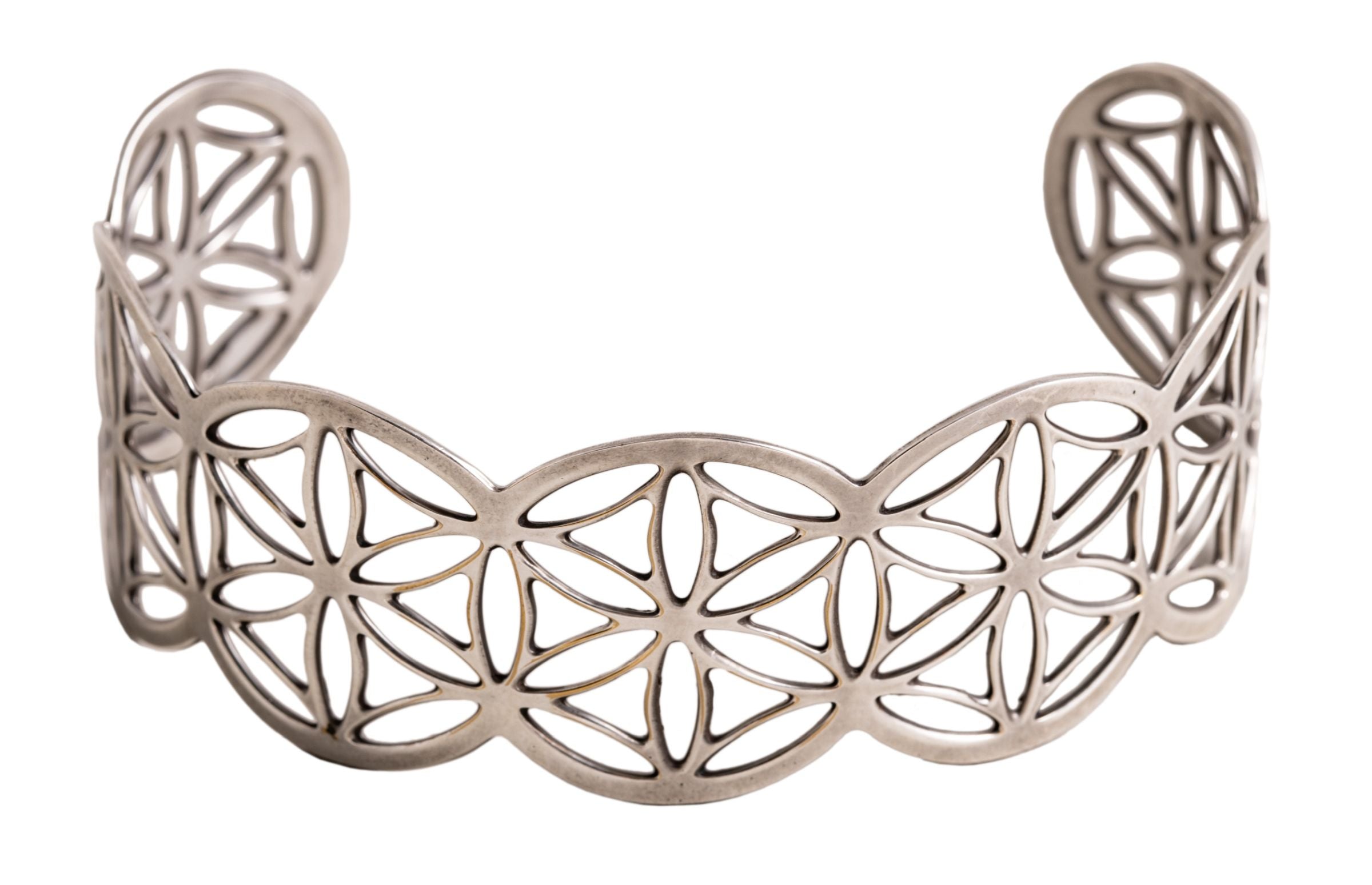 Blume des Lebens Armreif klein Messing versilbert – Seelenecho