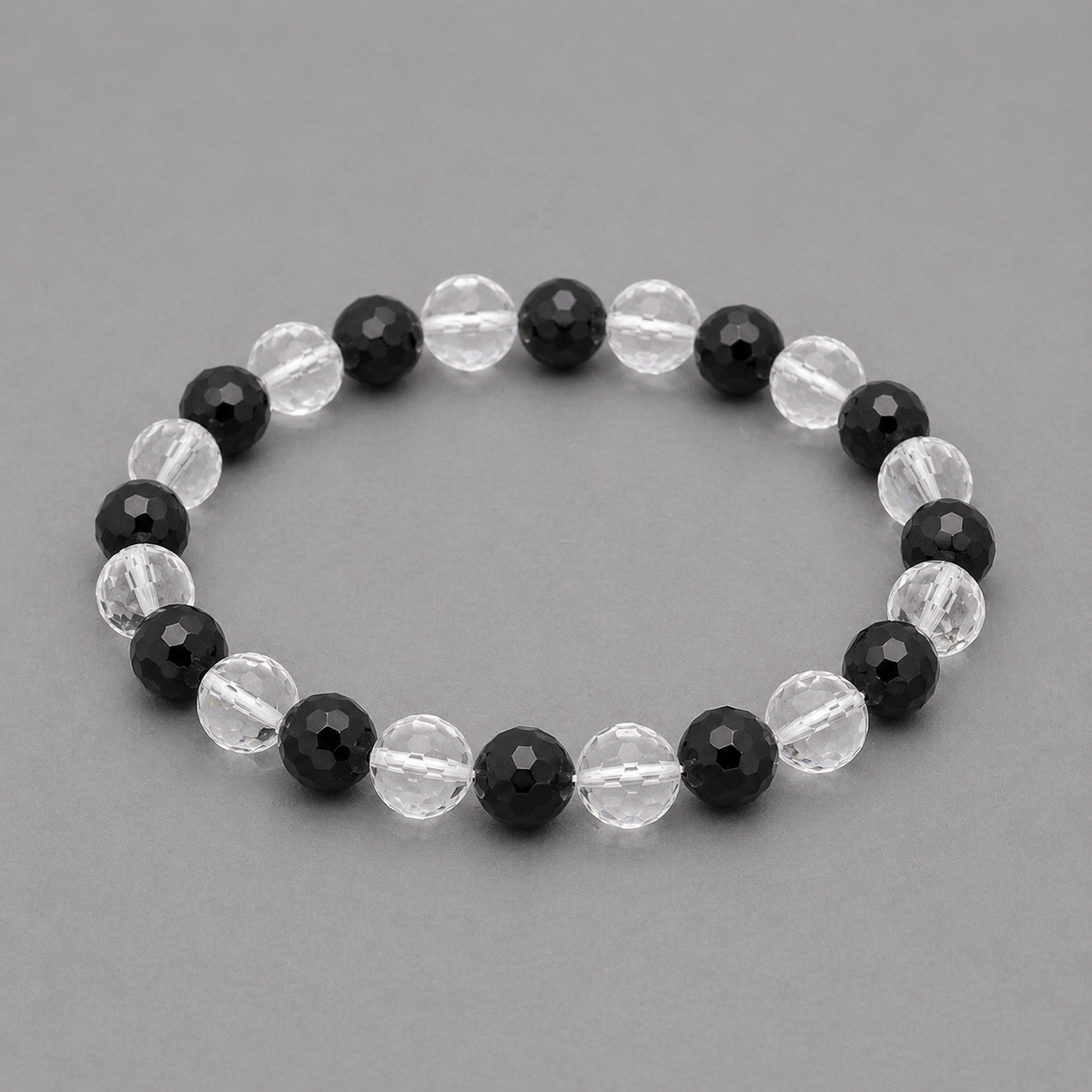 Bergkristall-Schörl-Mix Armband facettiert 8 mm – Klarheit, Schutz & harmonische Balance