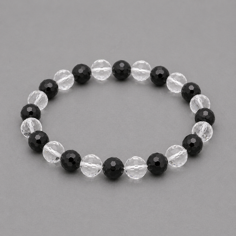 Bergkristall-Schörl-Mix Armband facettiert 8 mm – Klarheit, Schutz & harmonische Balance