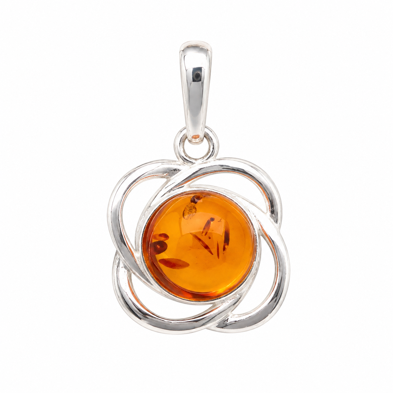 Bernstein Anhänger Blume cognac – runder Bernstein-Cabochon in Blütenfassung aus 925 Silber