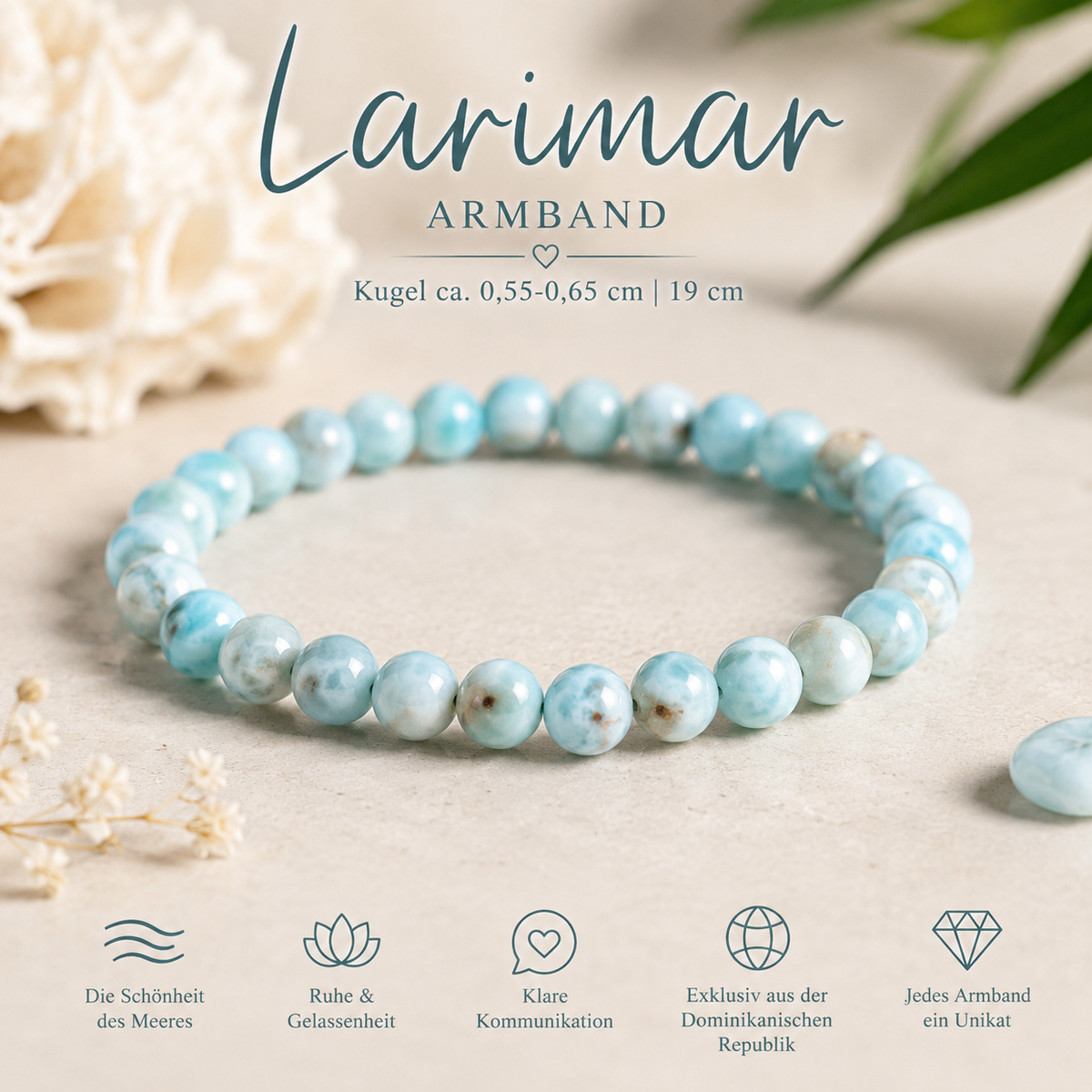 Larimar Armband – Kugeln ca. 5,5–6,5 mm | 19 cm