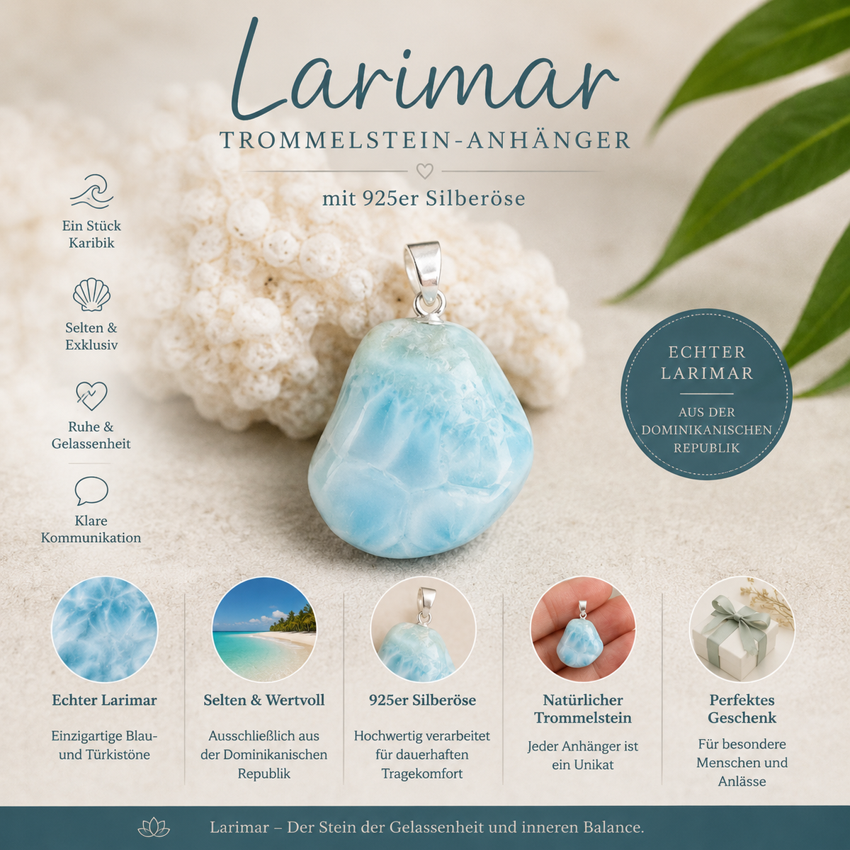 Larimar Trommelstein-Anhänger mit 925er Silberöse
