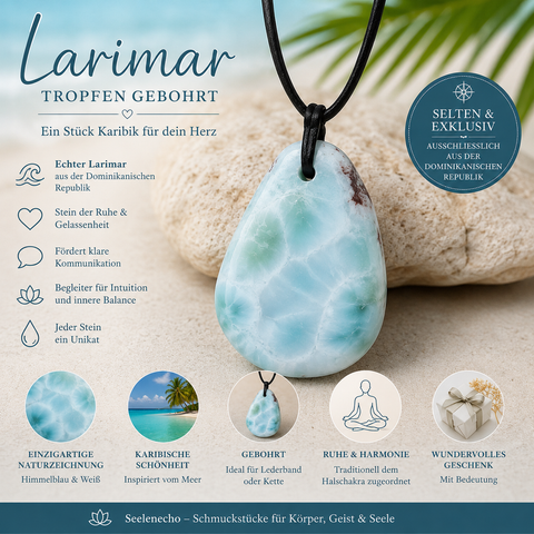 Larimar Anhänger – Tropfen gebohrt Ein Stück Karibik für dein Herz