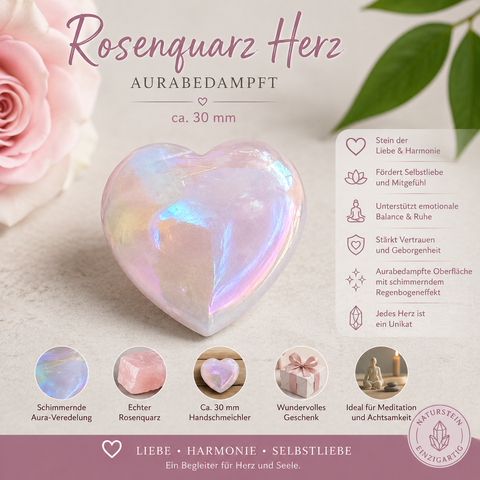 Rosenquarz Herz – aurabedampft ca. 30 mm