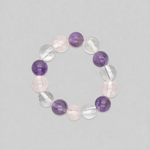 Edelstein Fingerring elastisch – Amethyst, Rosenquarz & Bergkristall | Harmonie & Balance