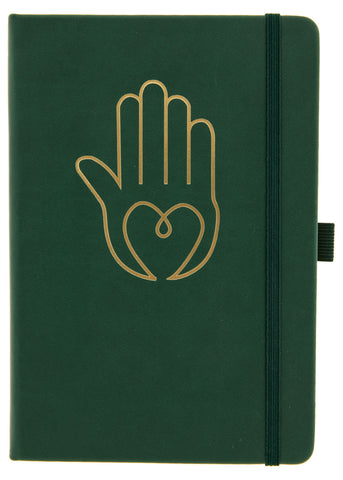 Yoga Schreibbuch grün A5, Hand – Seelenecho