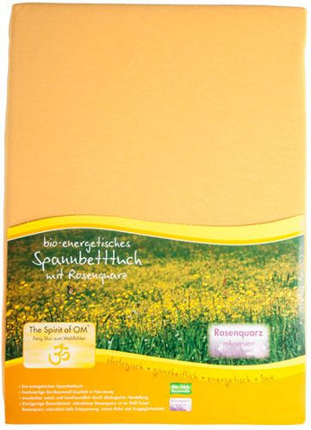 Spannbetttuch 180-200x200 cm mangogelb mit Rosenquarz (empf. VK EUR 69,95) – Seelenecho