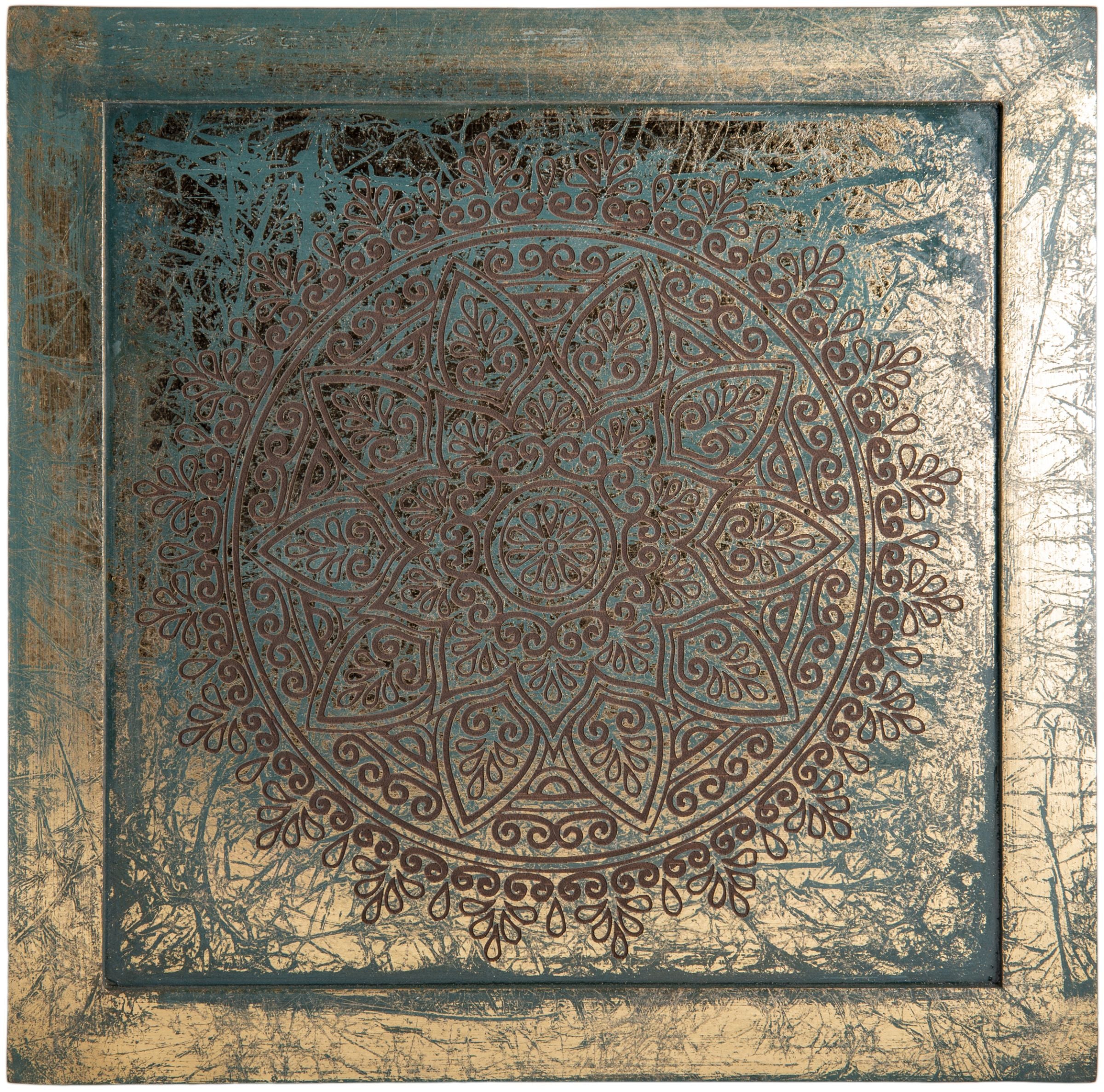 Energiebild Mandala aus MDF mit Grün-Goldverzierung – Seelenecho