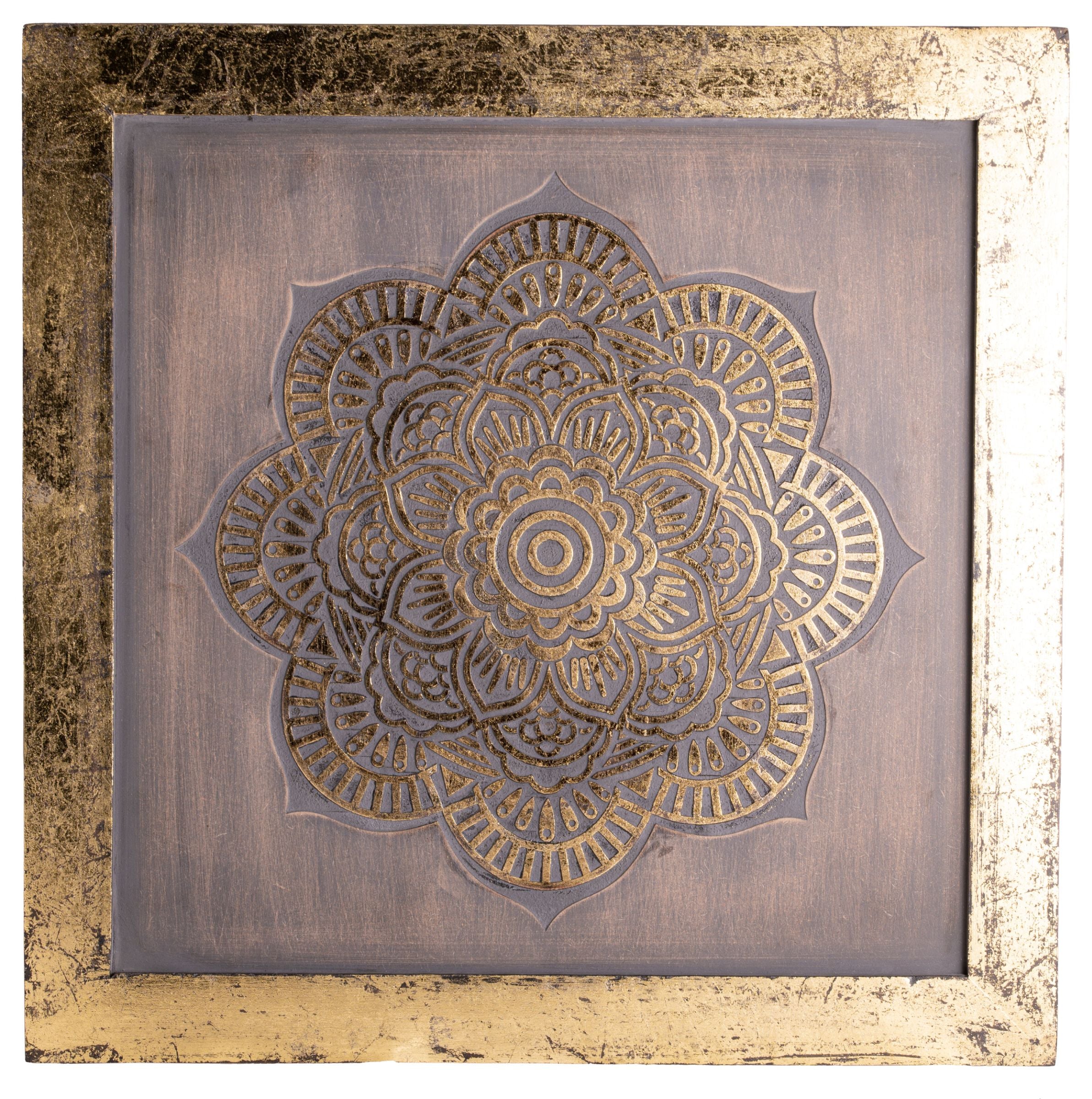 Energiebild Mandala aus MDF mit Goldverzierung – Seelenecho
