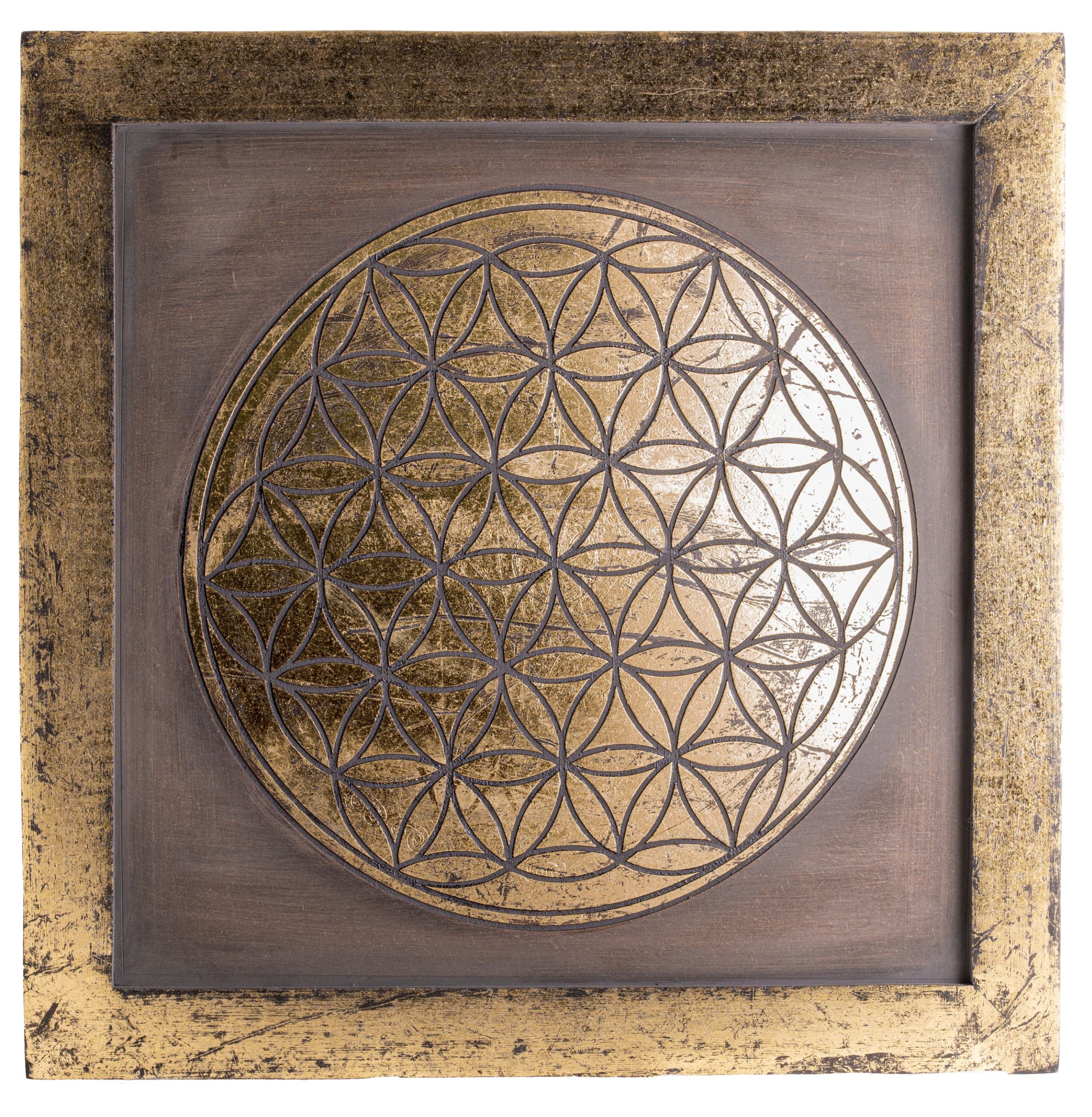 Energiebild Blume des Lebens aus MDF mit Goldverzierung – Seelenecho