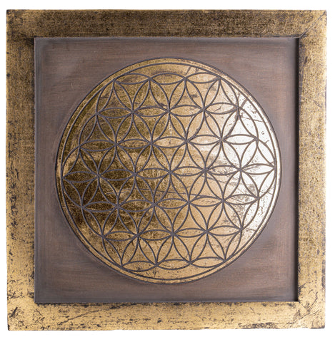Energiebild Blume des Lebens aus MDF mit Goldverzierung – Seelenecho
