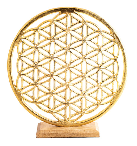 Blume des Lebens Gold Ambiente Element, Weißmetall goldfarben – Seelenecho