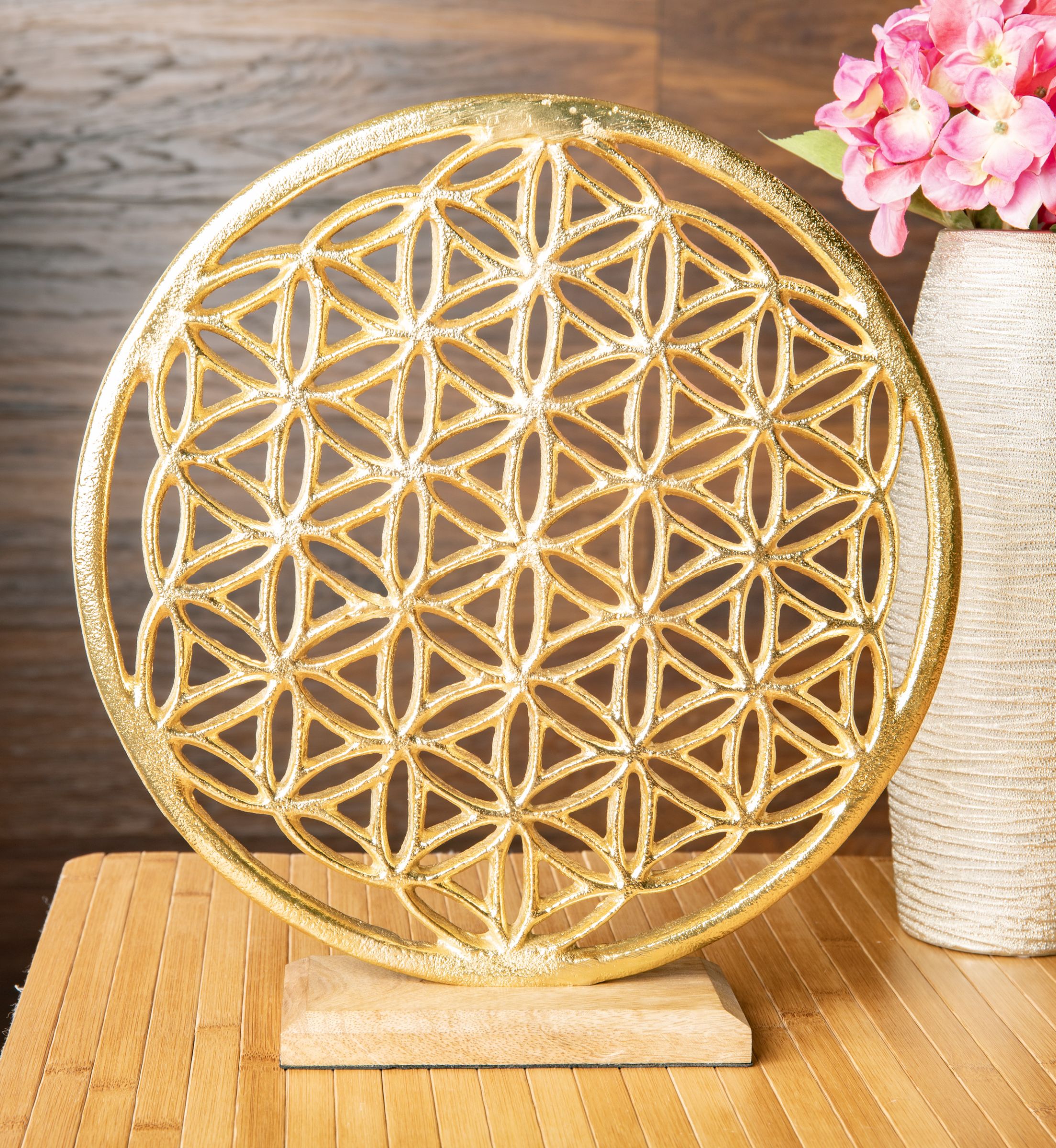 Blume des Lebens Gold Ambiente Element, Weißmetall goldfarben – Ansicht 2