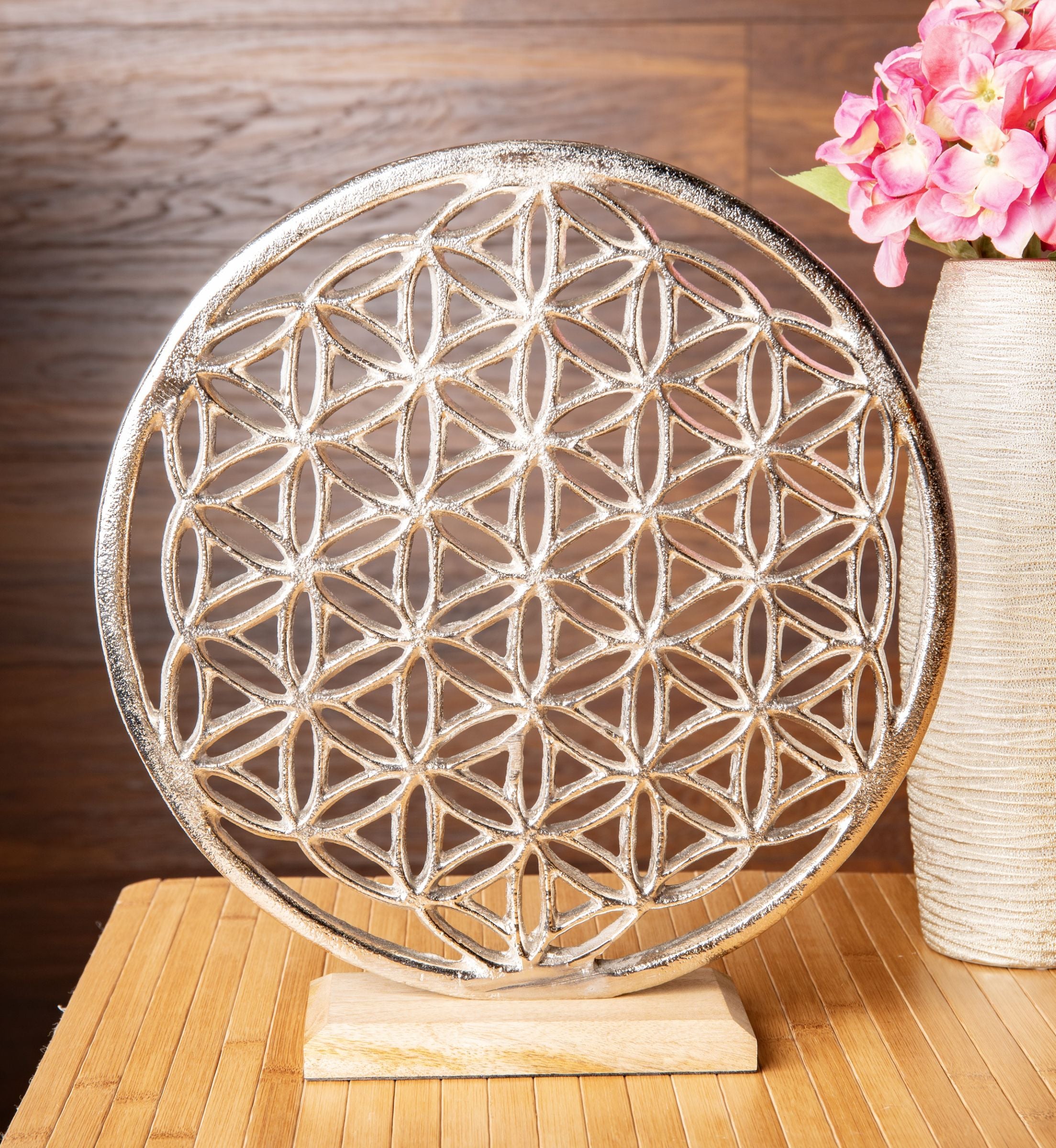 Blume des Lebens Silber Ambiente Element, Weißmetall – Ansicht 2
