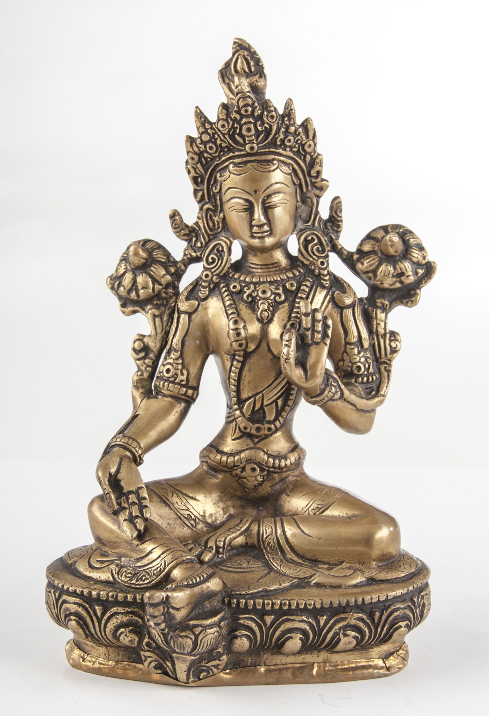 Grüne Tara, Messing, 21 cm hoch – Seelenecho