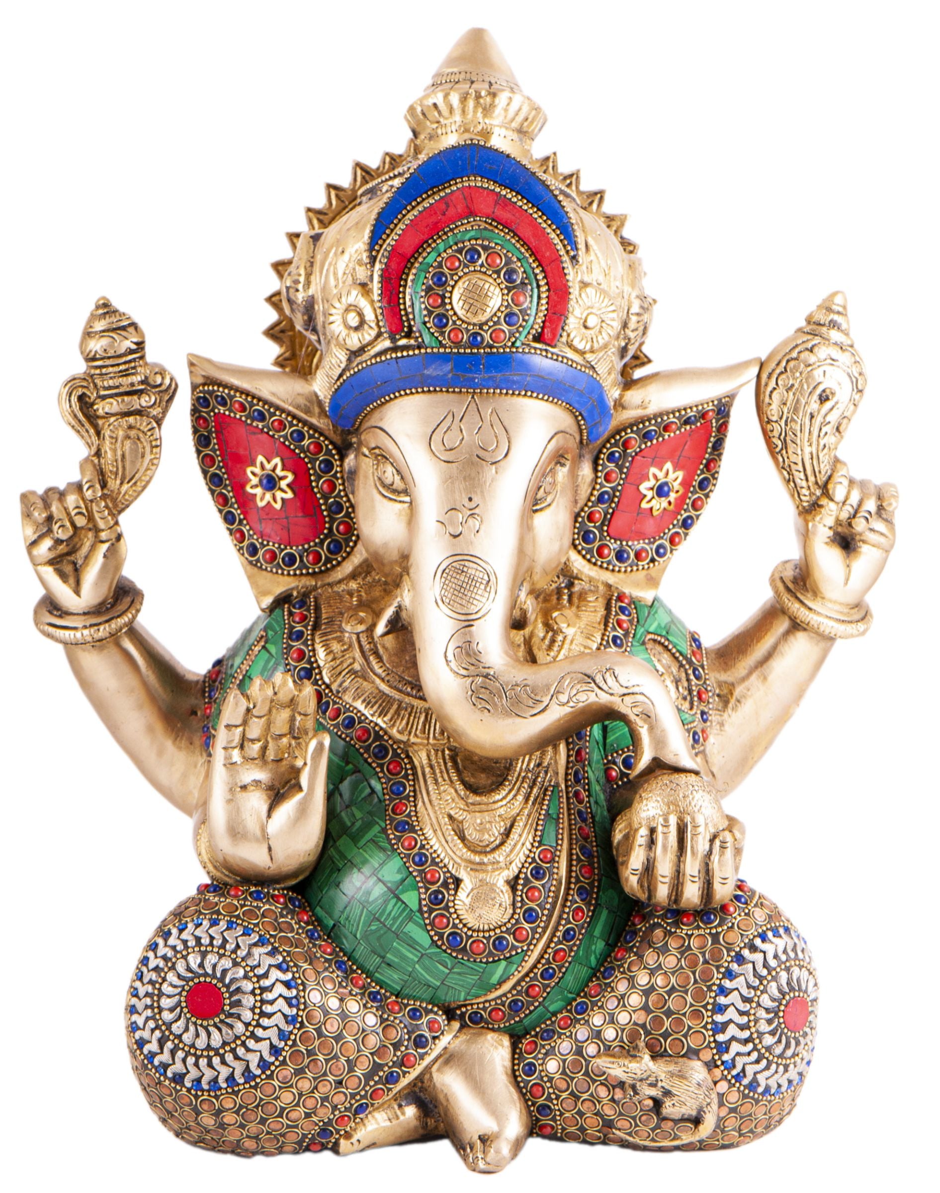 Ganesha Messing mit Steinkunst, 30 cm – Seelenecho