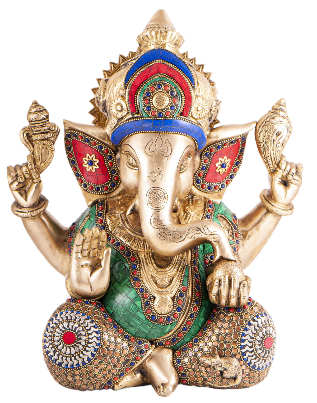 Ganesha Messing mit Steinkunst, 30 cm – Seelenecho